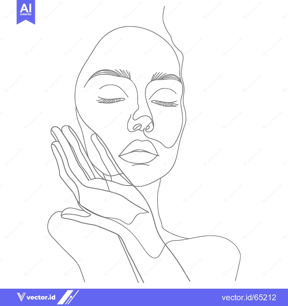 Premium Vector of Abstract Line Drawing of a Woman's Face with Closed Eyes and Hand on C