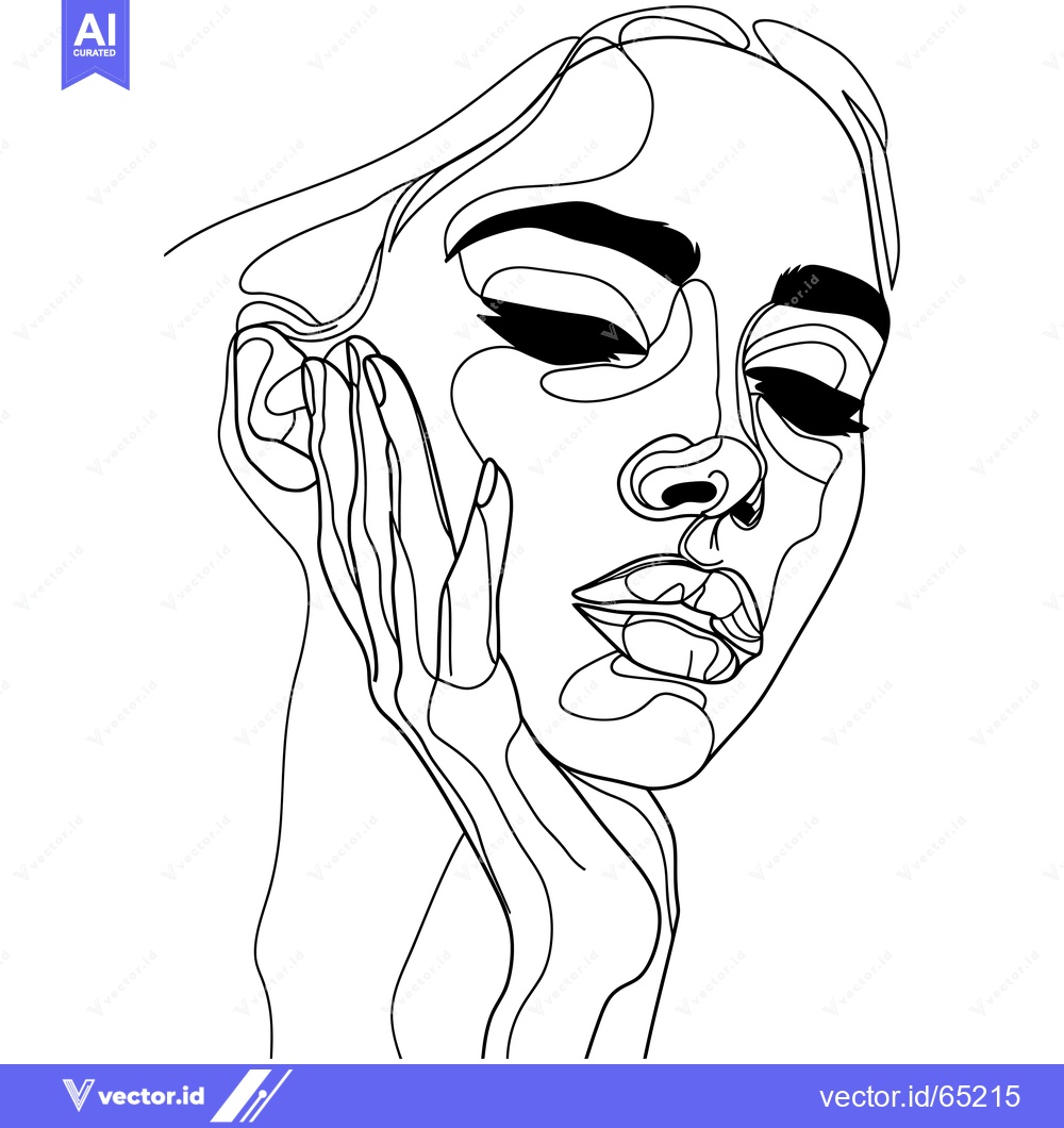 Premium Vector of One-Line Drawing of a Woman's Face with Closed Eyes