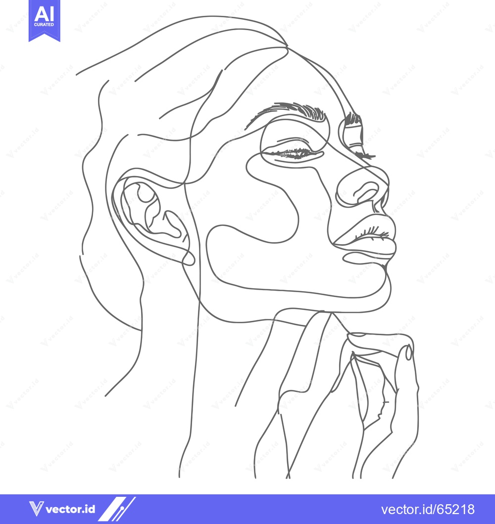 Premium Vector dari Continuous Line Drawing of a Woman's Face and Hand