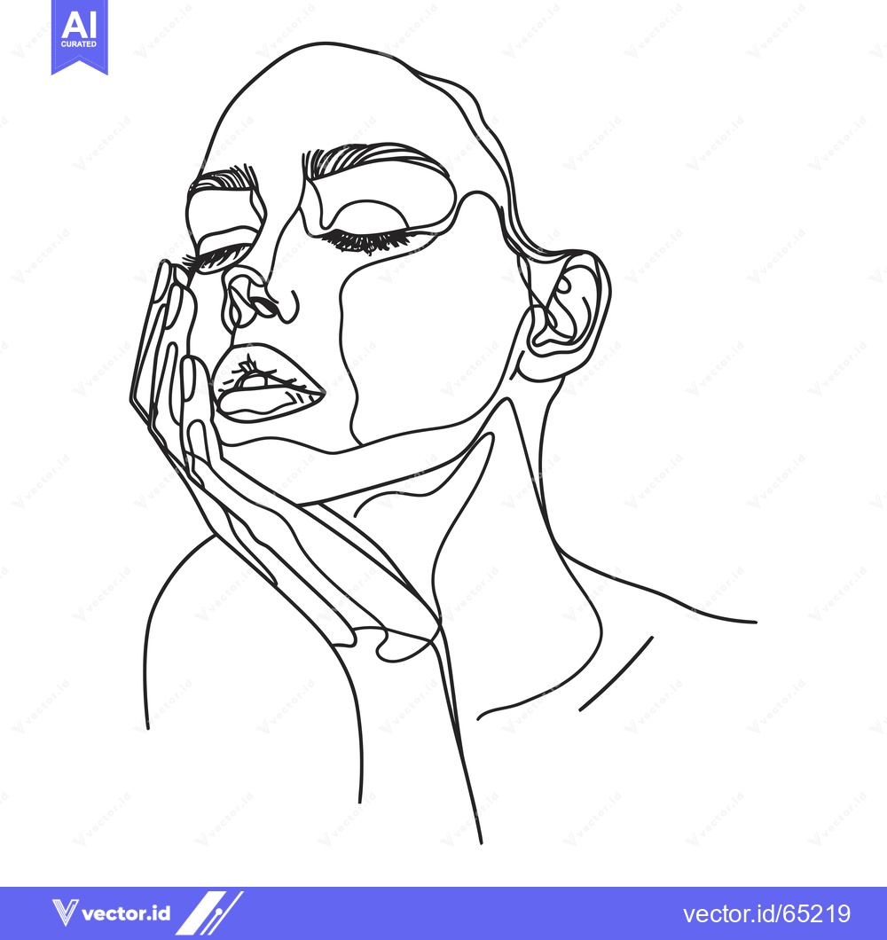 Premium Vector of One-Line Drawing of a Woman with Closed Eyes and Hand on Face