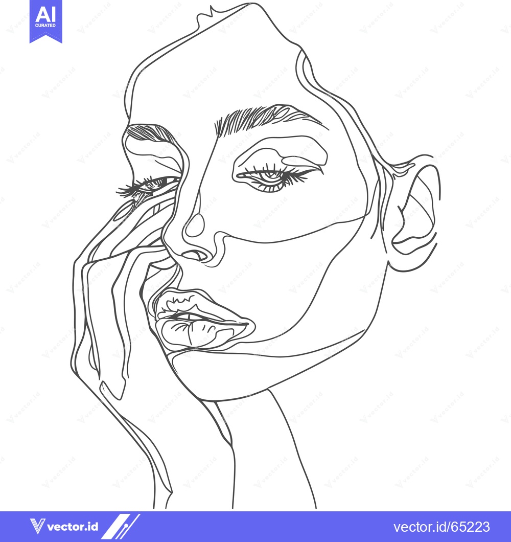 Premium Vector dari Line Art Portrait of a Woman with Hand on Face