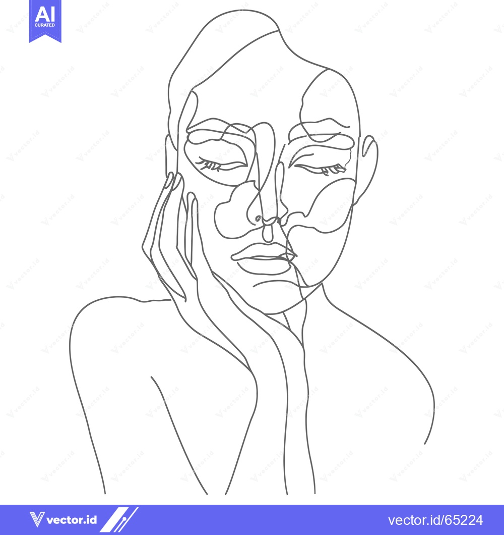 Premium Vector of Single-Line Illustration of a Woman's Face in Profile with Closed Eyes