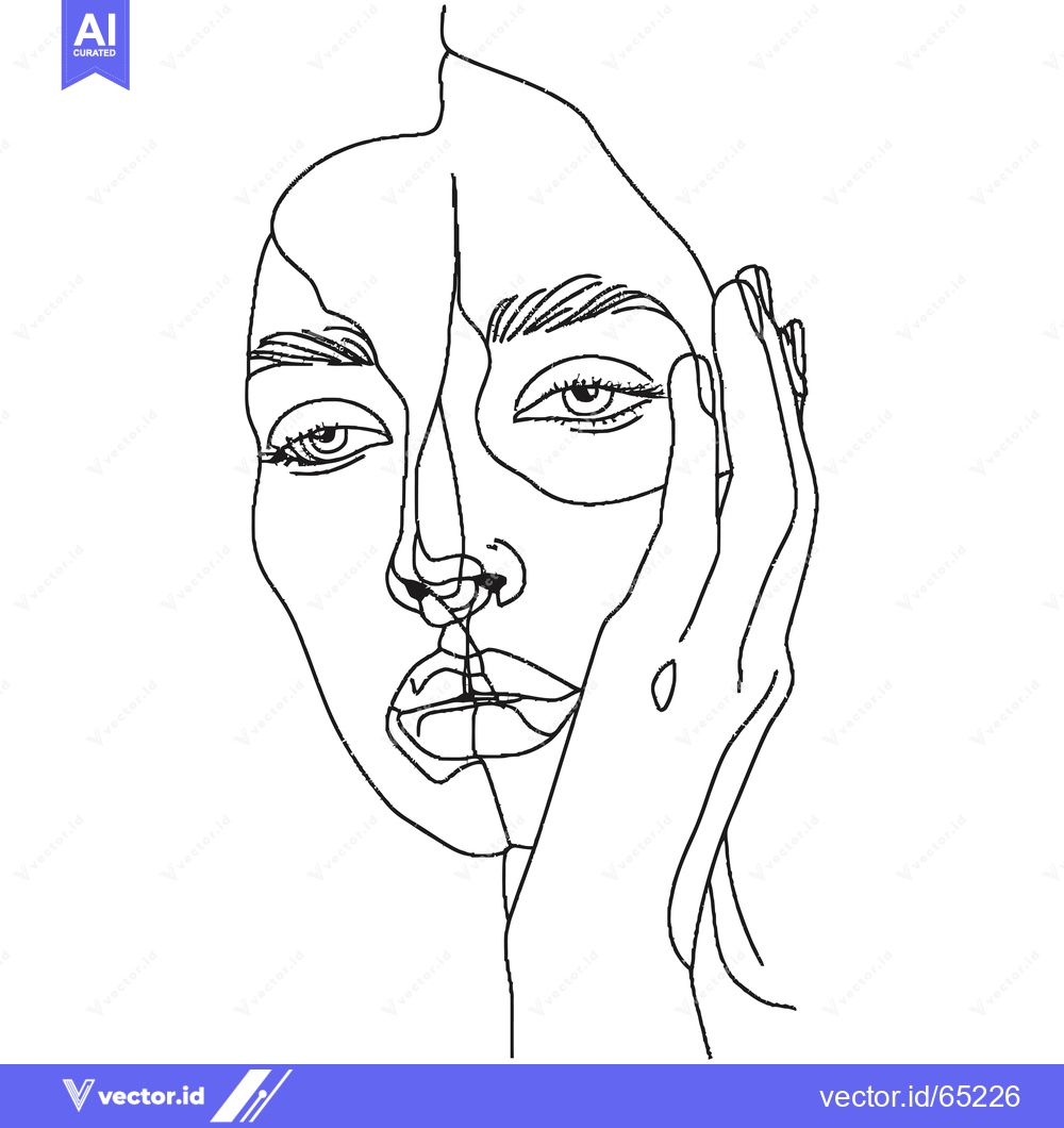 Premium Vector of A minimalist line art drawing of a woman's face with one hand touching