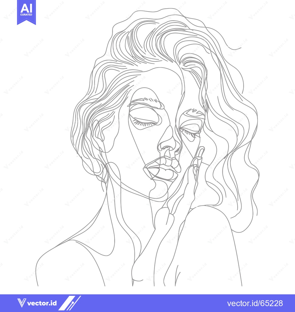 Premium Vector of Single-line drawing of a woman with closed eyes and wavy hair