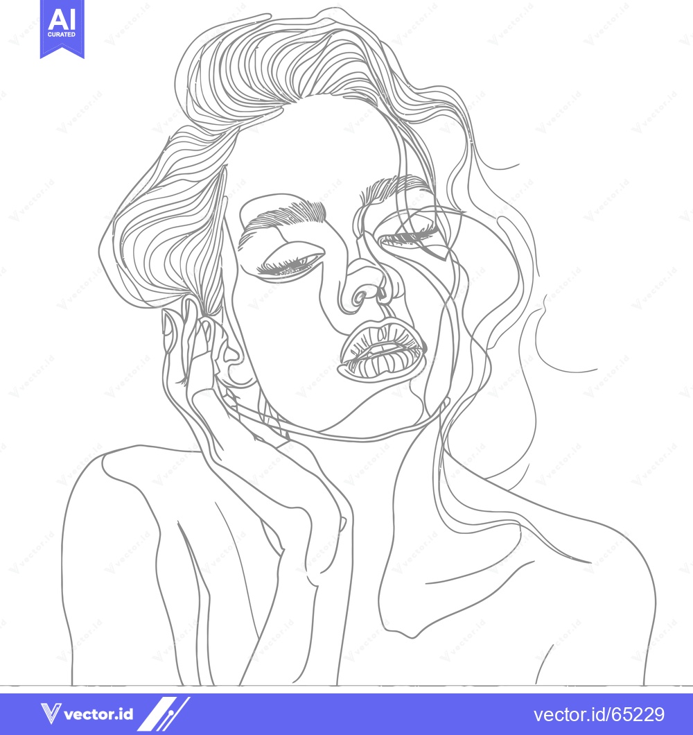 Premium Vector dari A Single-Line Drawing of a Woman with Her Eyes Closed
