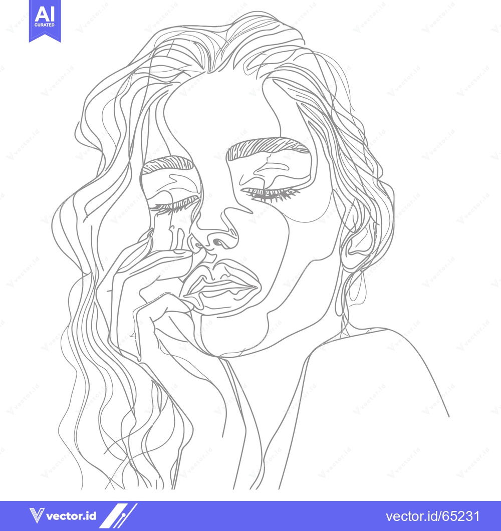 Premium Vector dari Line Art Portrait of a Woman with Closed Eyes and Wavy Hair