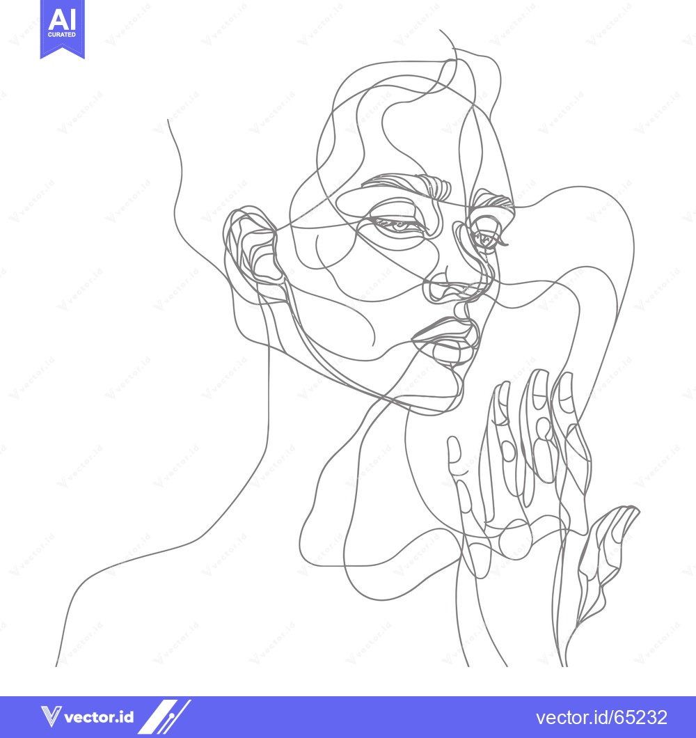 Premium Vector dari Abstract Line Drawing of a Woman's Face and Hand