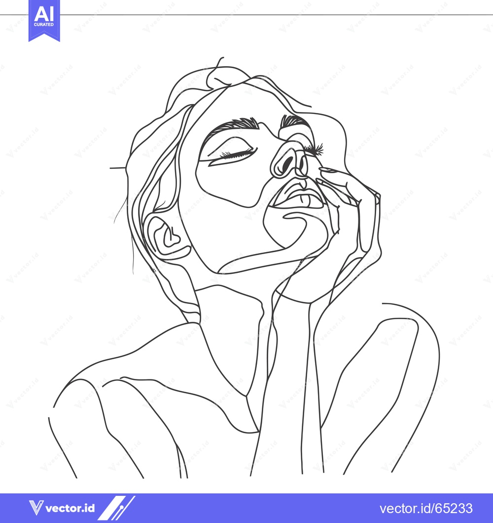 Premium Vector dari Single-Line Drawing of a Woman with Closed Eyes