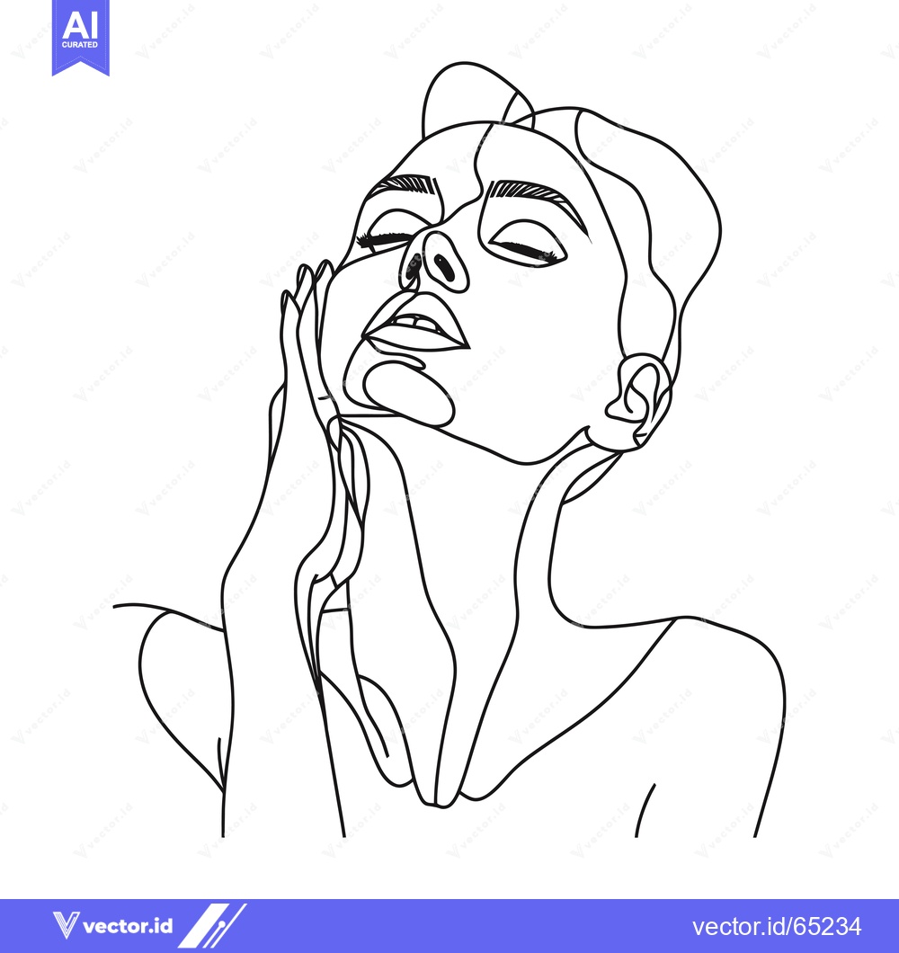 Premium Vector of Abstract Line Art Portrait of a Woman with Closed Eyes