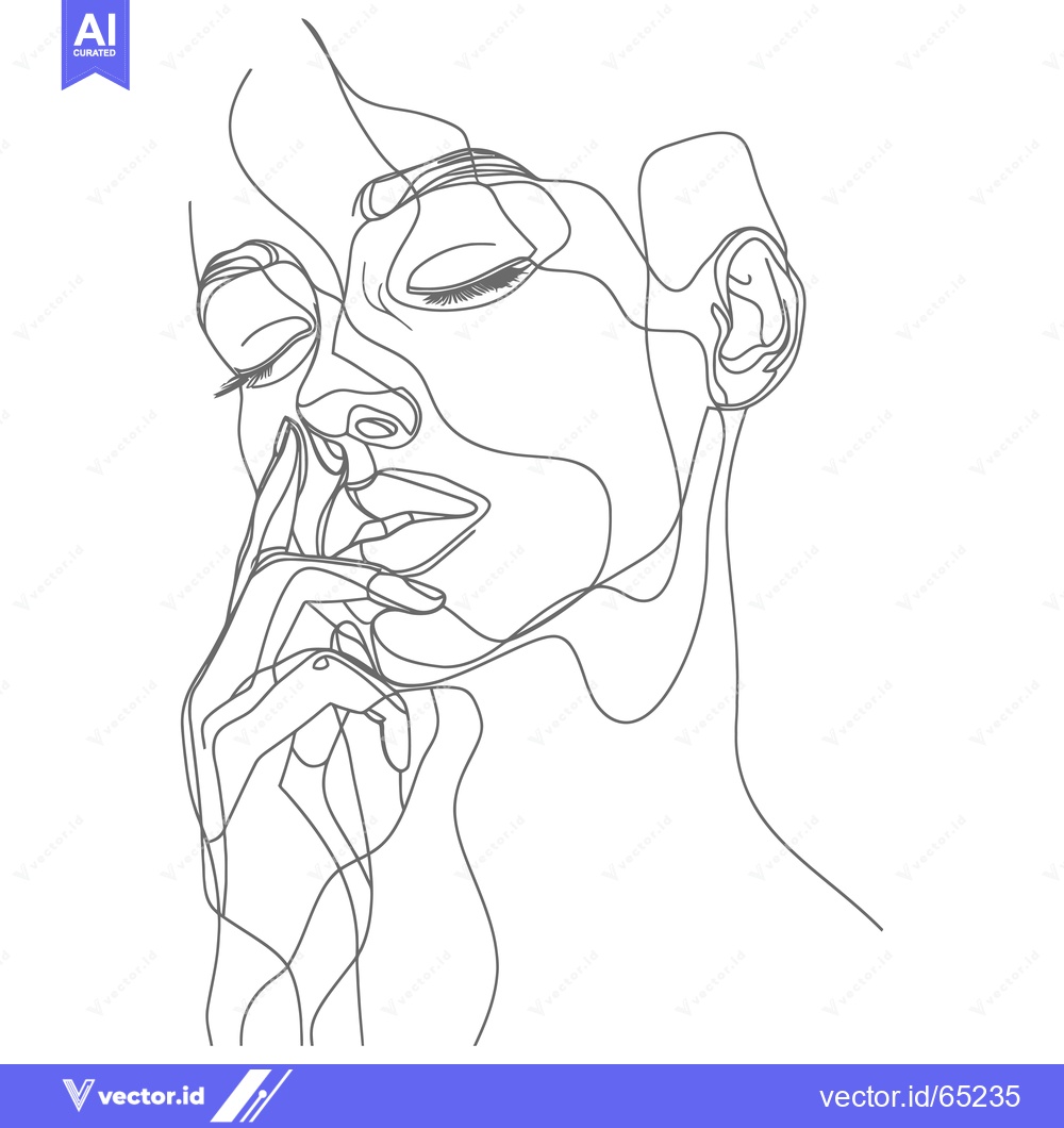 Premium Vector of Single Line Abstract Portrait of a Woman with Closed Eyes
