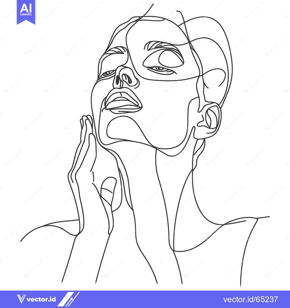 Premium Vector dari Single Line Drawing of a Woman's Face and Hands