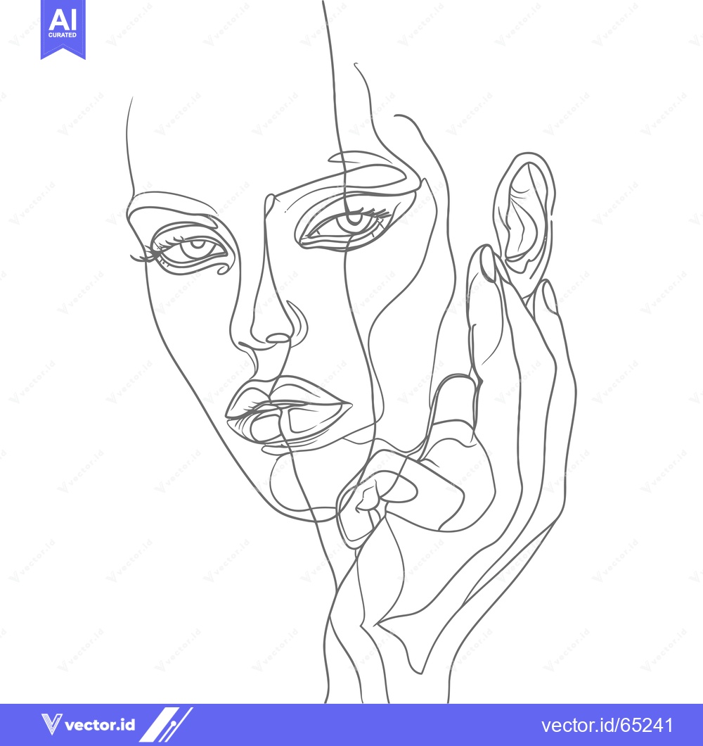 Premium Vector of Continuous Line Drawing of a Woman's Face with Hand on Cheek