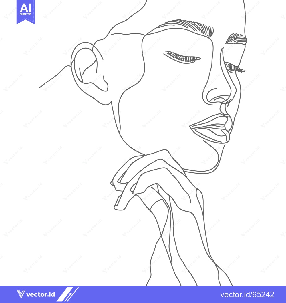 Premium Vector dari A Single Line Drawing of a Woman's Face and Hand