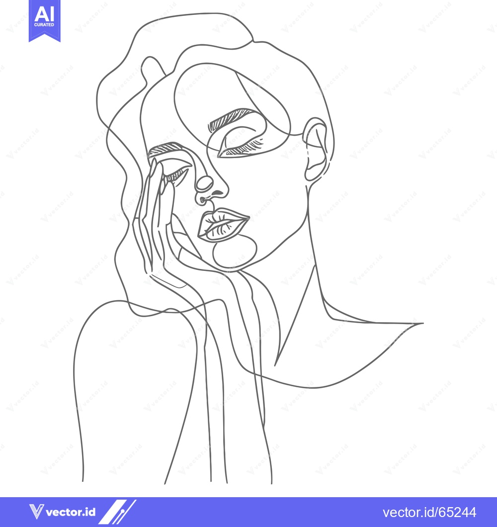 Premium Vector dari Single-Line Drawing of a Woman with Her Hand on Her Cheek