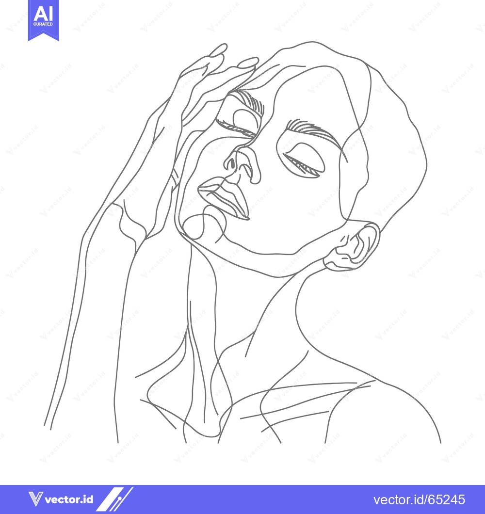 Premium Vector of Single-Line Drawing of a Woman's Face with Hand on Cheek