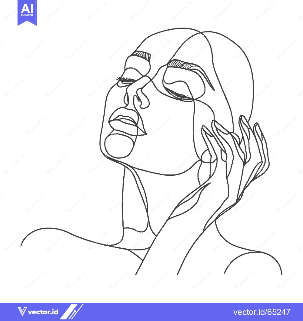 Premium Vector dari One-Line Drawing of a Woman's Face and Hand