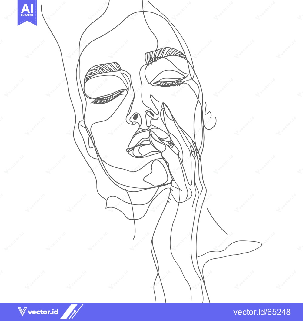 Premium Vector of Abstract Line Drawing of a Woman's Face and Hand