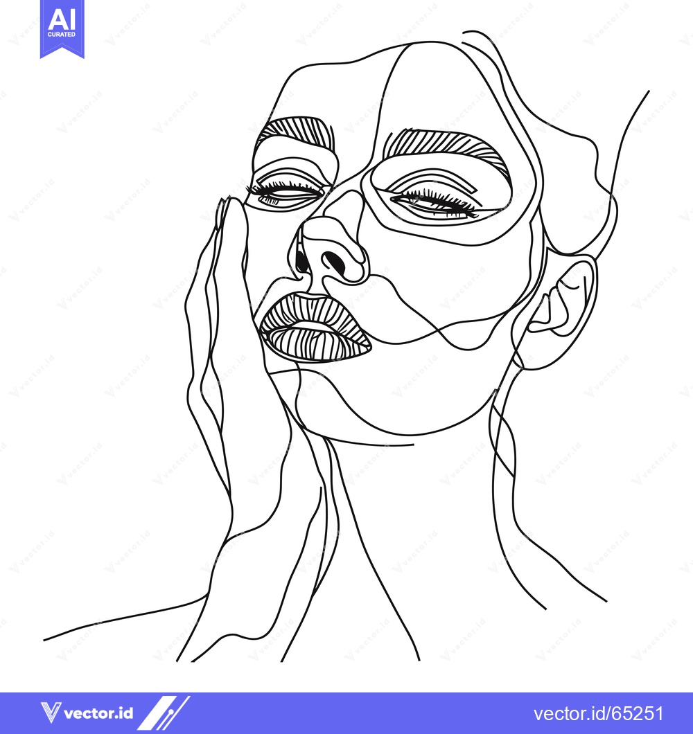 Premium Vector dari One-Line Drawing of a Woman's Face with Closed Eyes