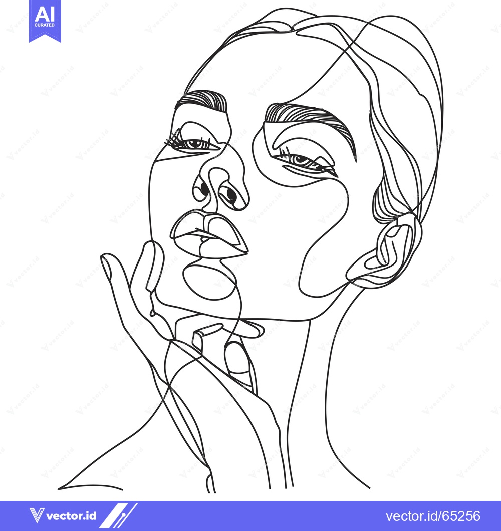 Premium Vector of Abstract Line Drawing of a Woman's Face and Hand