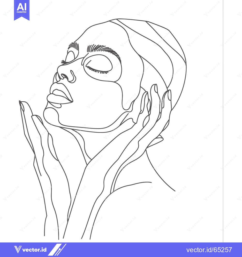 Premium Vector dari One Line Drawing of a Woman's Face and Hands