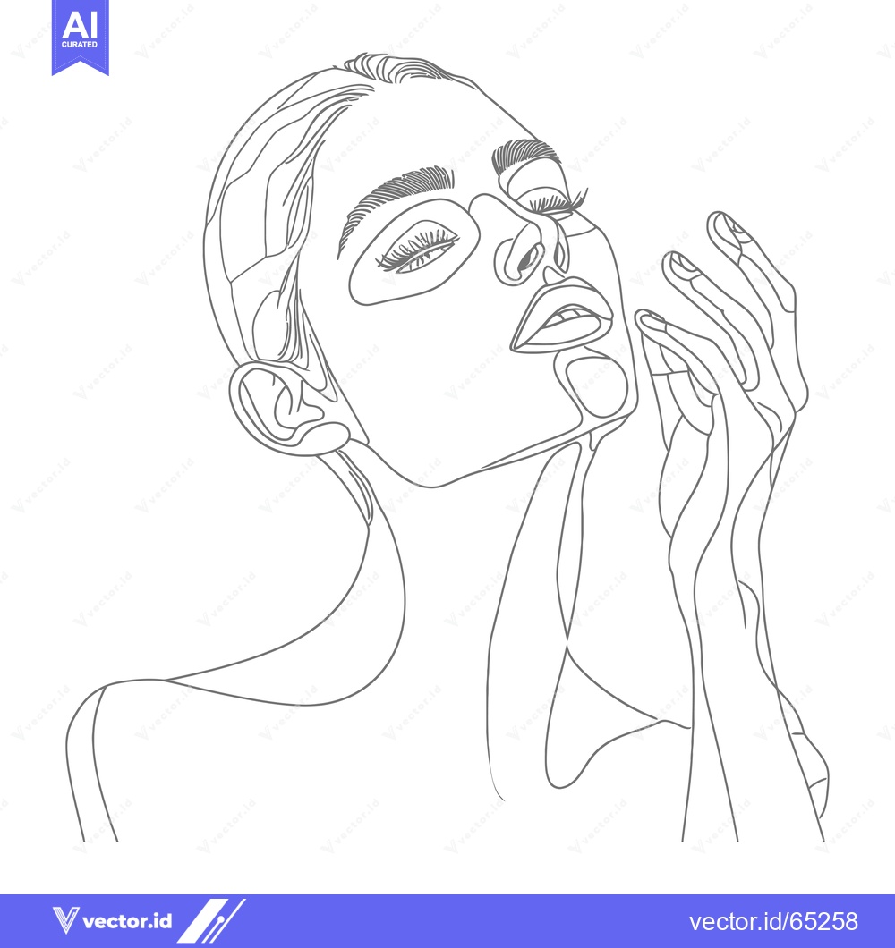 Premium Vector dari One-Line Drawing of a Woman's Face and Hand