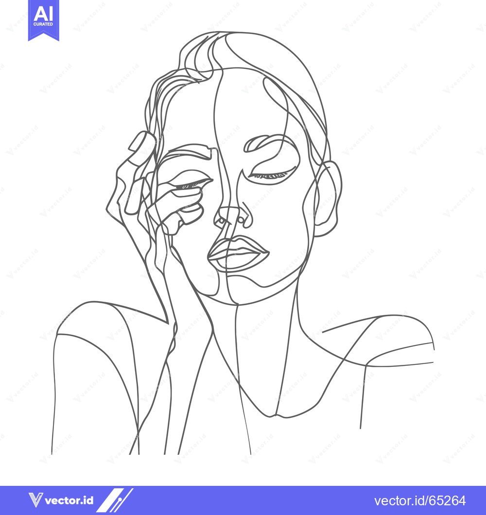 Premium Vector dari Single Line Drawing of a Woman with Closed Eyes and Hand on Face