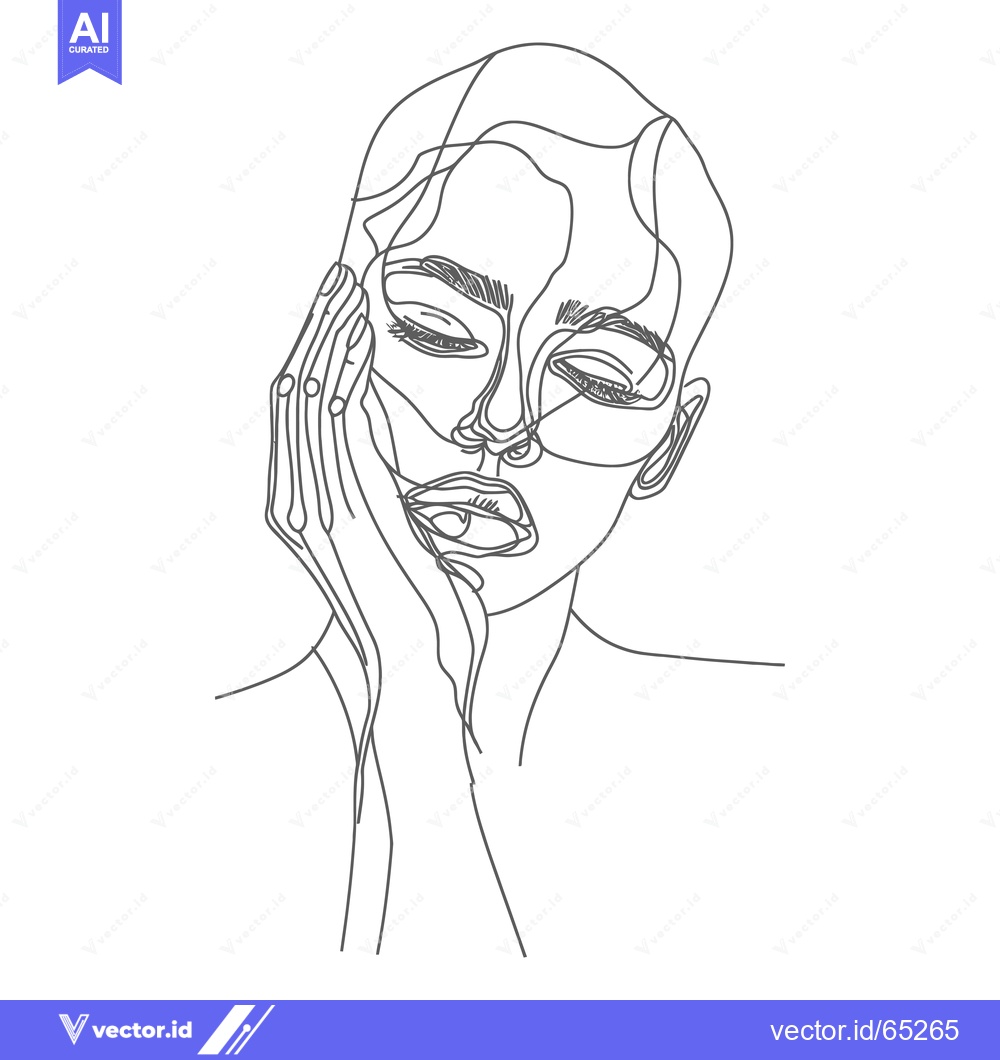 Premium Vector dari Single Line Art Portrait of a Woman with Closed Eyes and Hand on Cheek