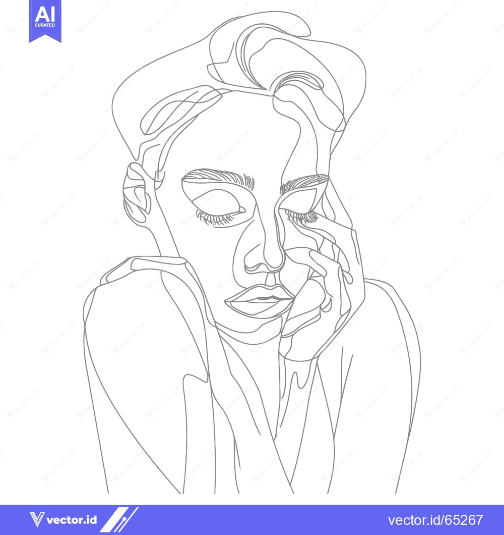 Premium Vector dari Single-Line Drawing of a Woman's Face with Closed Eyes