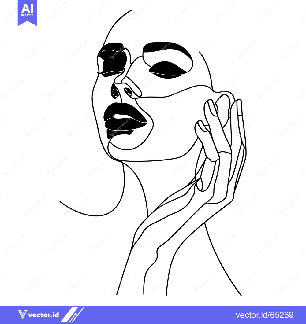 Premium Vector of Abstract Line Art Portrait of a Woman with Bold Lips