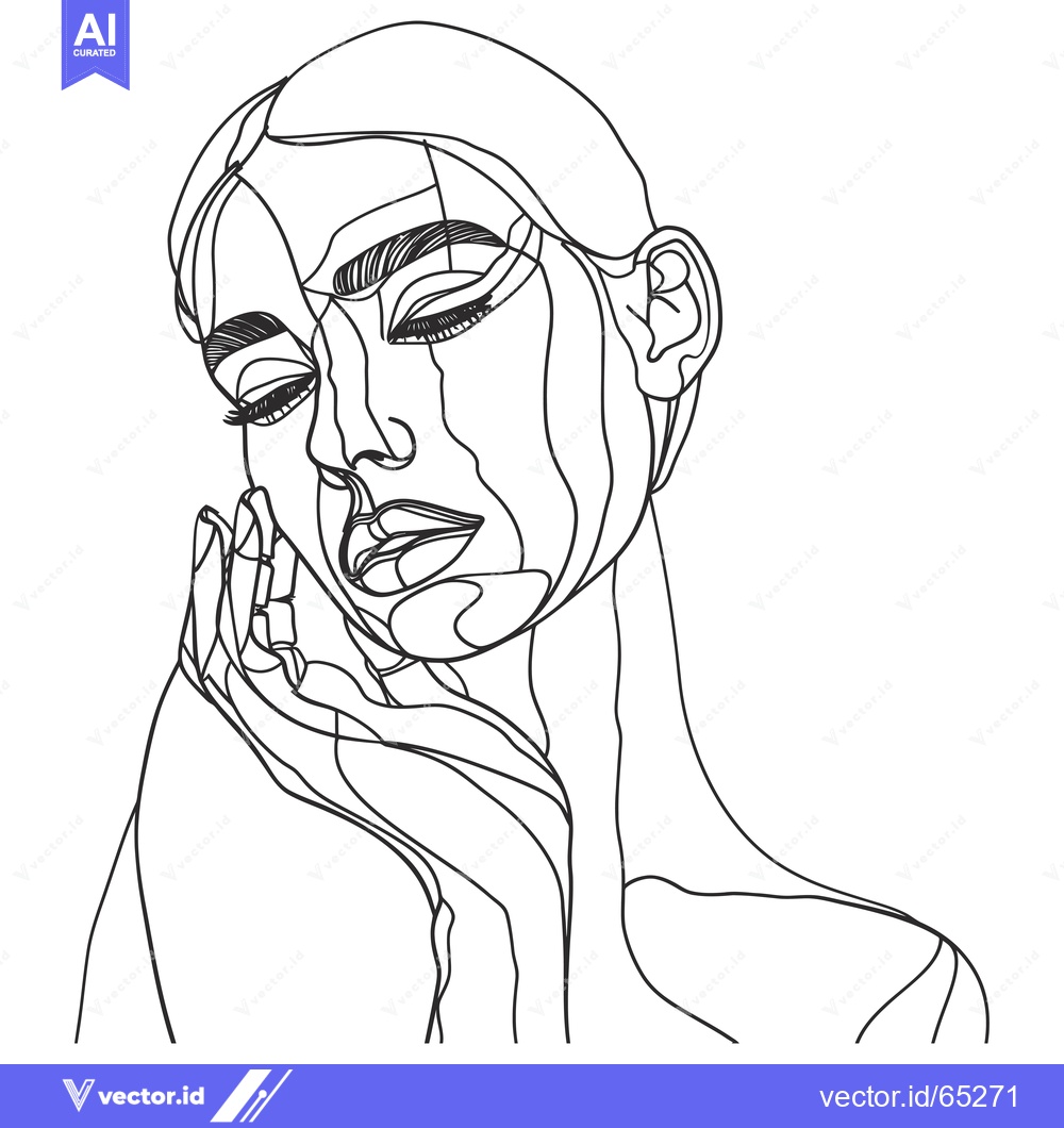 Premium Vector dari Line Art Portrait of a Woman with Closed Eyes and Hand to Face