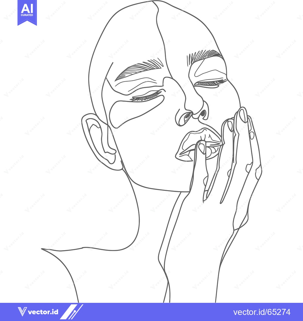 Premium Vector dari Line Art Portrait of a Woman with Closed Eyes and Hand on Cheek