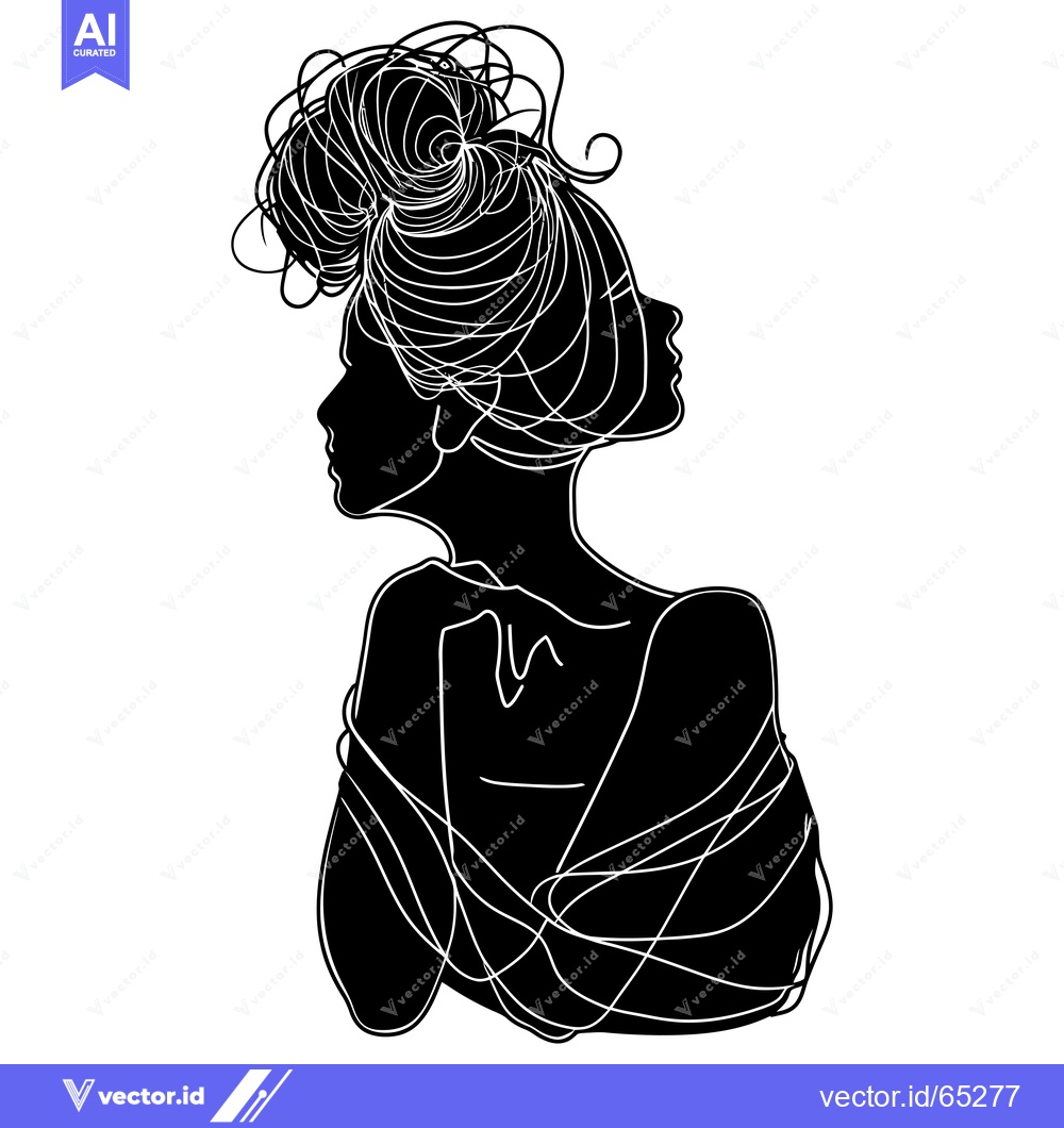 Premium Vector dari Silhouette of a Woman with Intricate Hair and a Twisted Scarf
