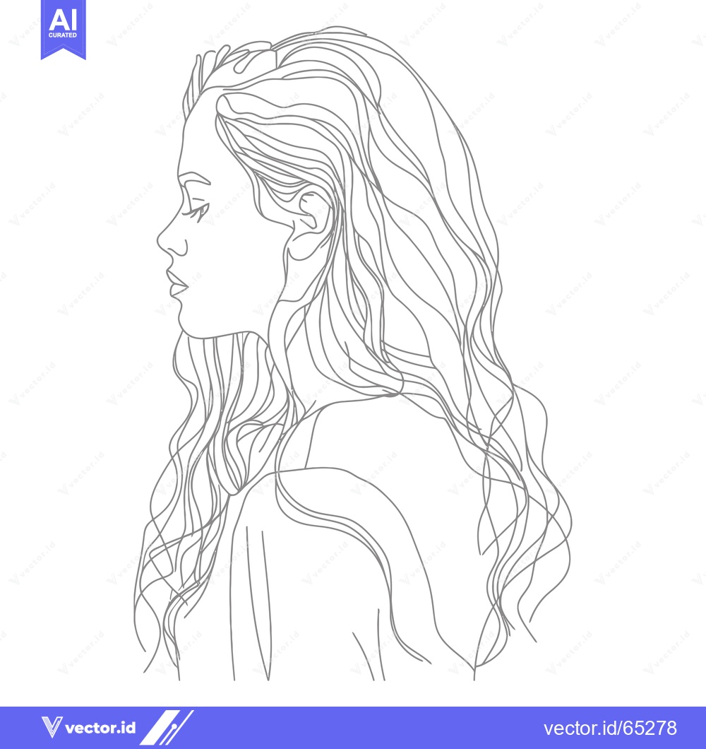 Premium Vector of Line Drawing of a Woman with Long, Wavy Hair