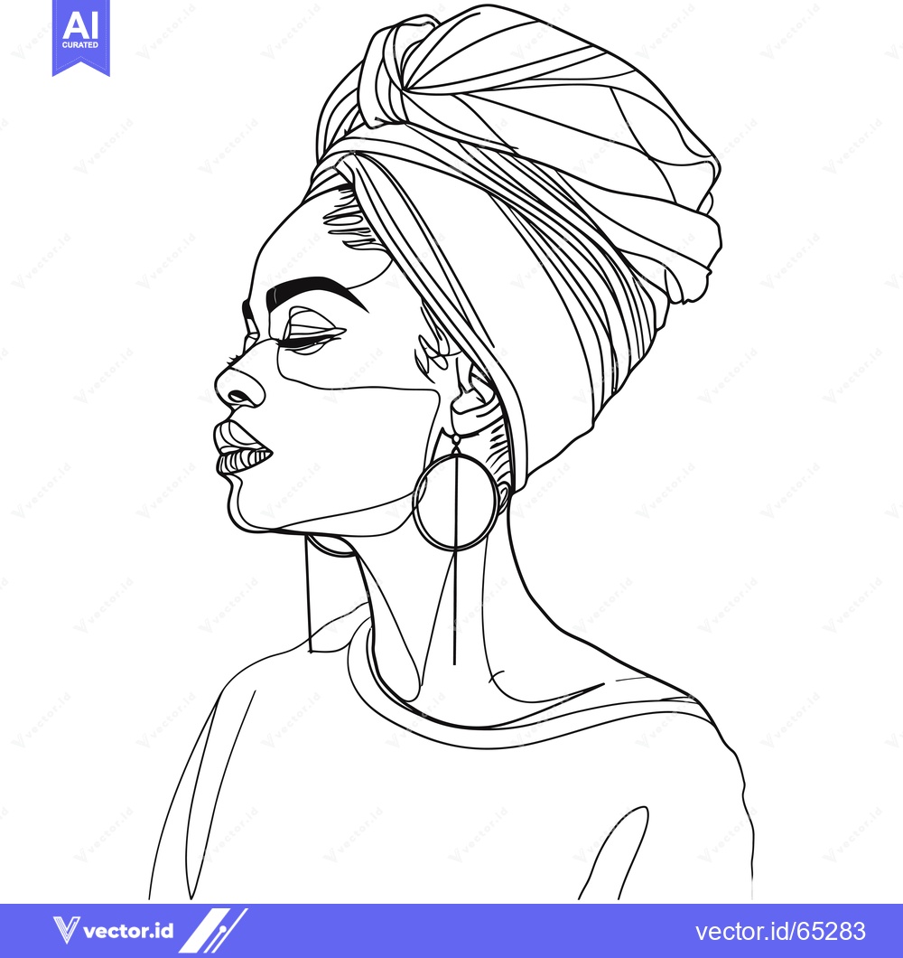 Premium Vector of Line Art Portrait of a Woman Wearing a Turban and Earrings
