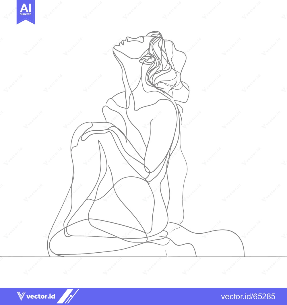 Premium Vector of Single-Line Drawing of a Woman Kneeling and Looking Upward