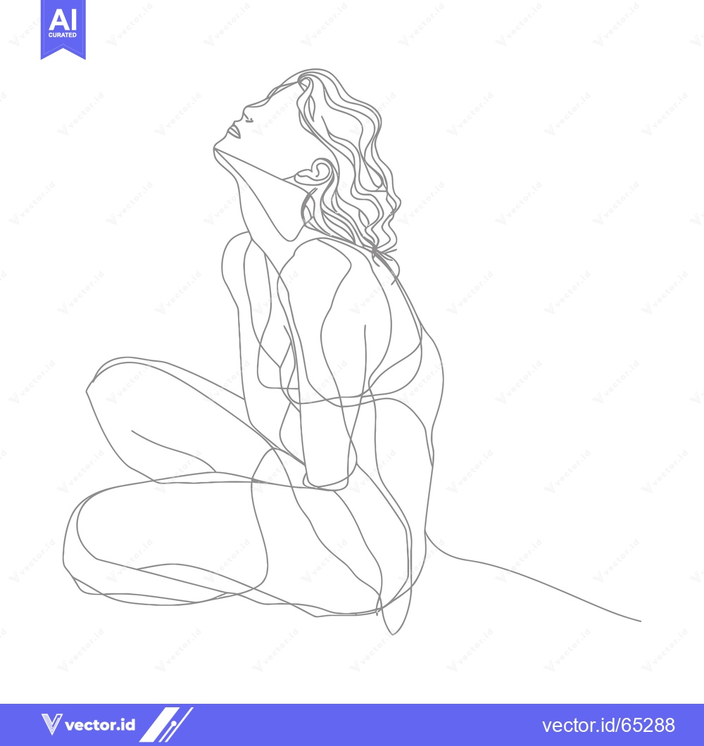 Premium Vector of Single Line Drawing of a Woman Sitting, Looking Up