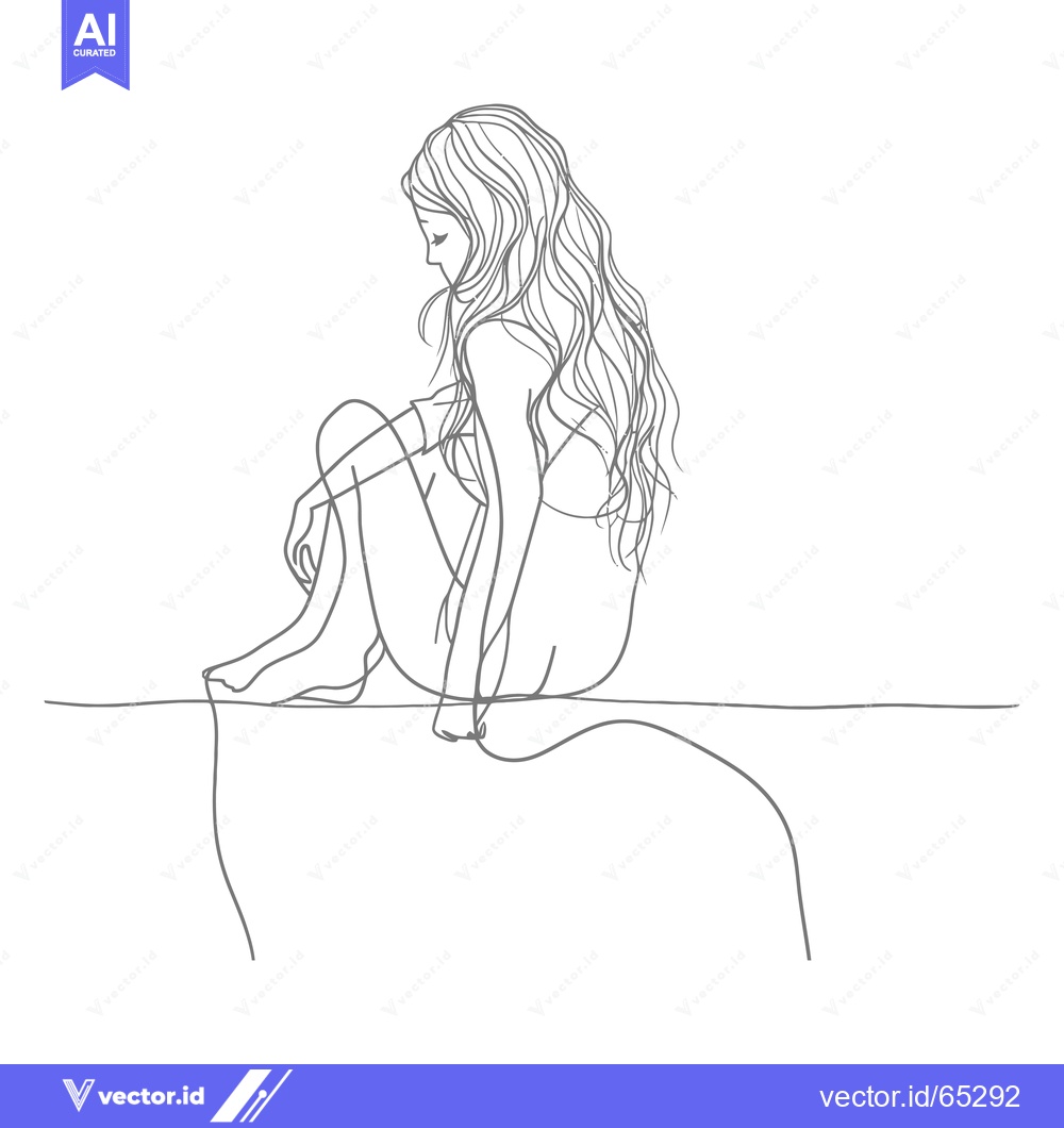Premium Vector of Line Drawing of a Woman Sitting with Long Hair