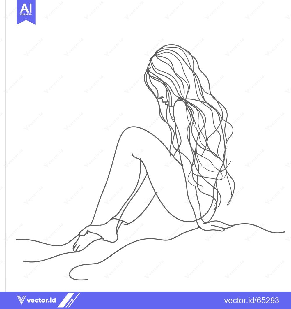 Premium Vector dari A Single-Line Drawing of a Woman Sitting with Long Hair