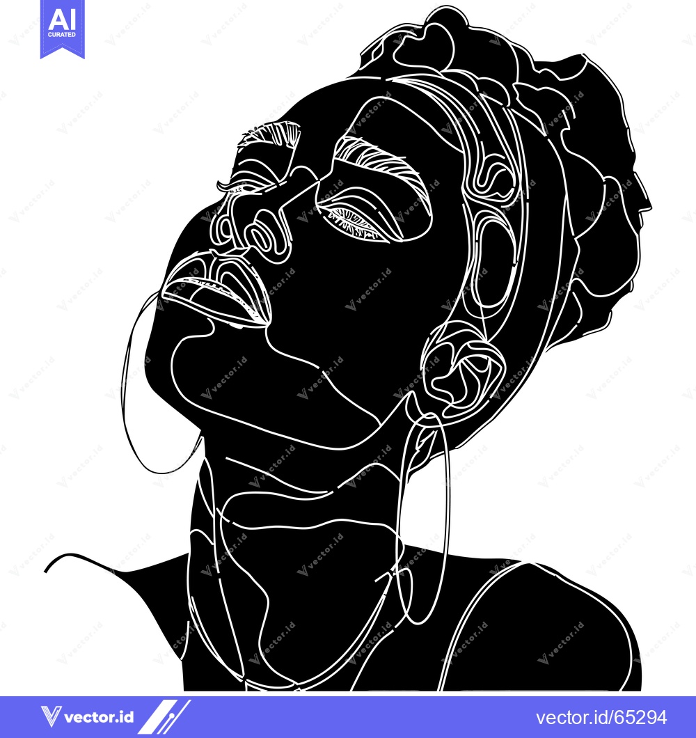 Premium Vector dari Line Art Portrait of a Woman with Head Tilted Back