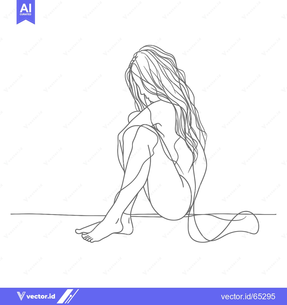 Premium Vector of A Single Line Drawing of a Woman Sitting with Her Knees Drawn Up to He