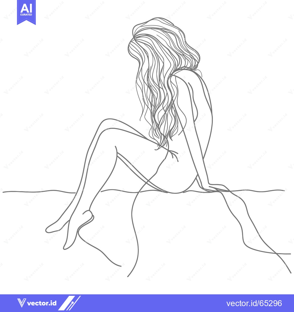 Premium Vector of Line Drawing of a Woman Sitting with Long Hair