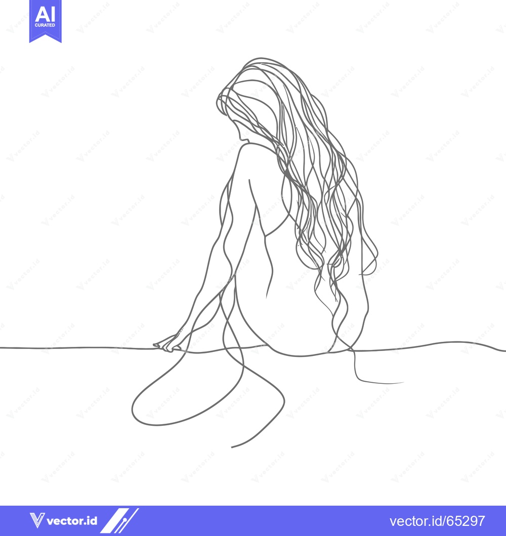 Premium Vector of A Single-Line Drawing of a Woman Sitting with Long Hair
