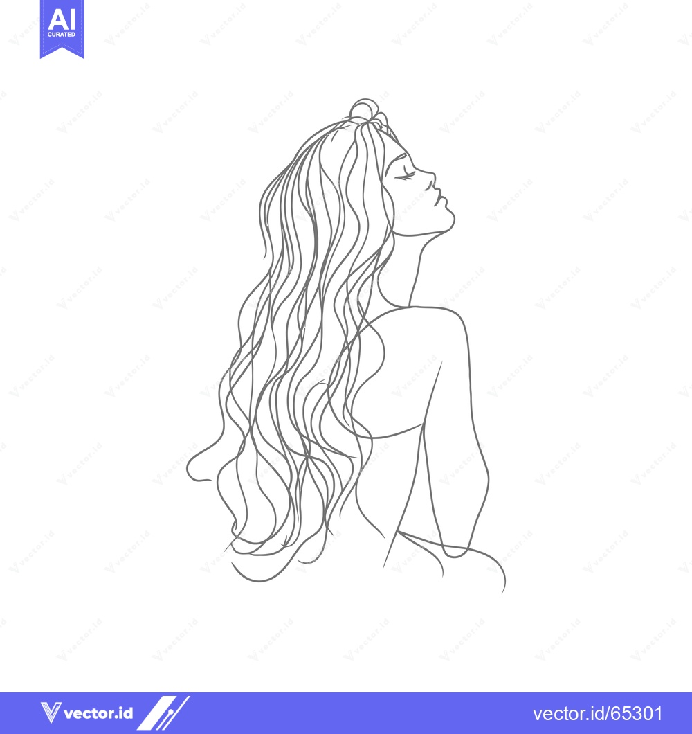 Premium Vector of Line Art Drawing of a Woman with Long Wavy Hair