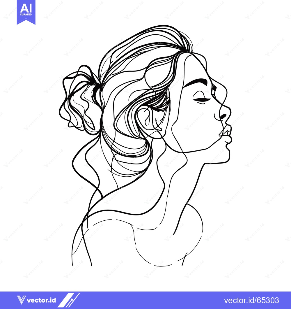 Premium Vector dari Line Art Portrait of a Woman with Long Hair in a Bun