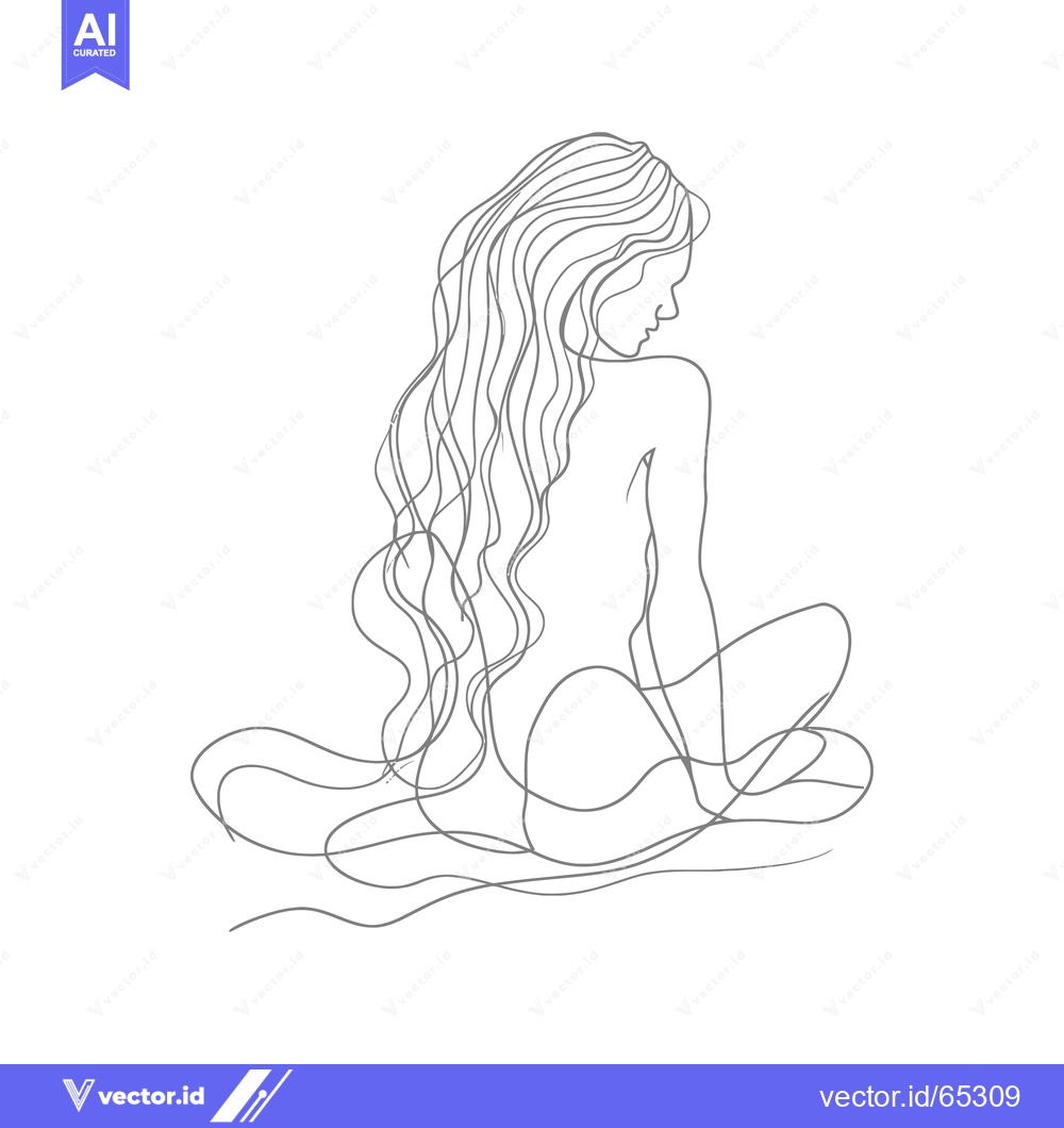 Premium Vector of Single-Line Drawing of a Woman Sitting with Long Hair