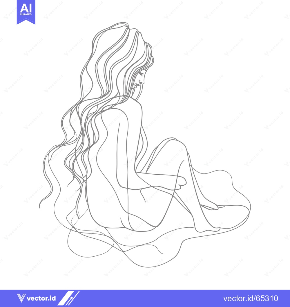 Premium Vector of A Woman with Long Hair Sitting in a Single-Line Drawing