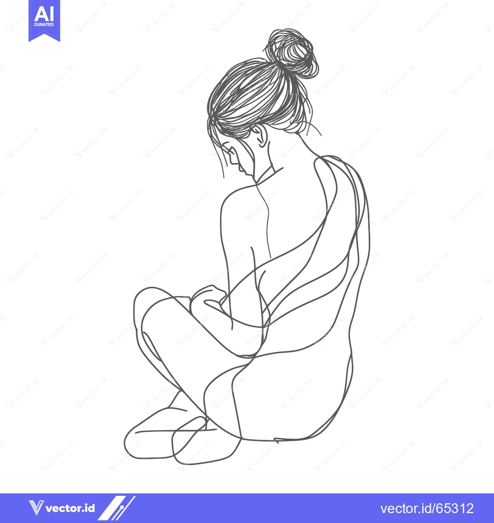 Premium Vector of Single-line Drawing of a Woman Sitting with Her Head Down
