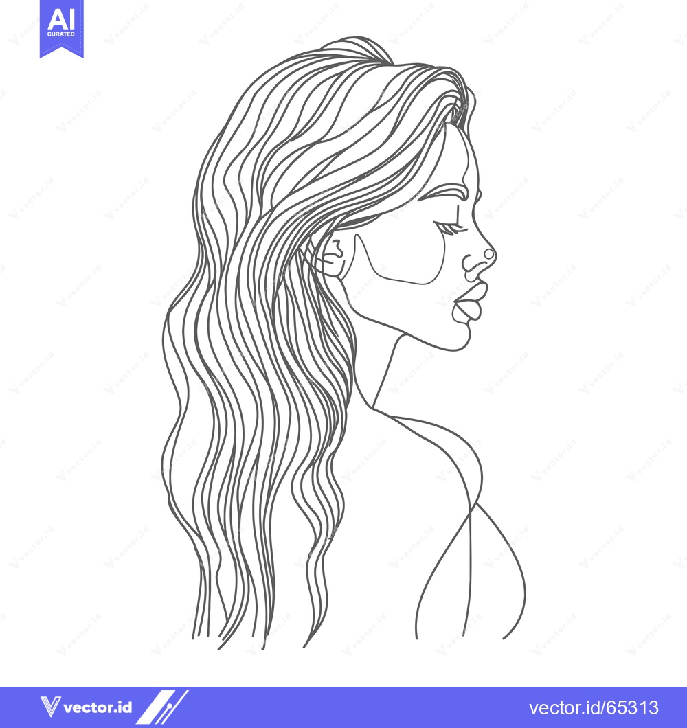 Premium Vector dari Line Art Illustration of a Woman with Long Wavy Hair