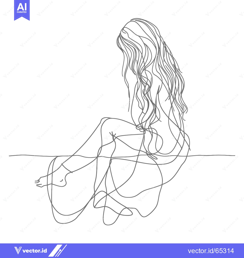 Premium Vector dari Single-Line Drawing of a Woman Sitting with Long Hair