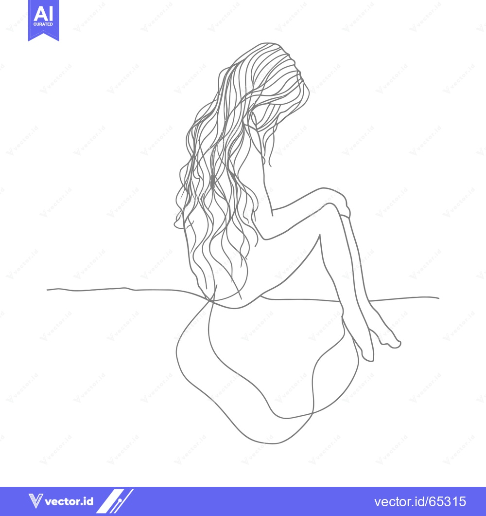 Premium Vector dari Single-Line Illustration of a Woman Sitting with Long Hair